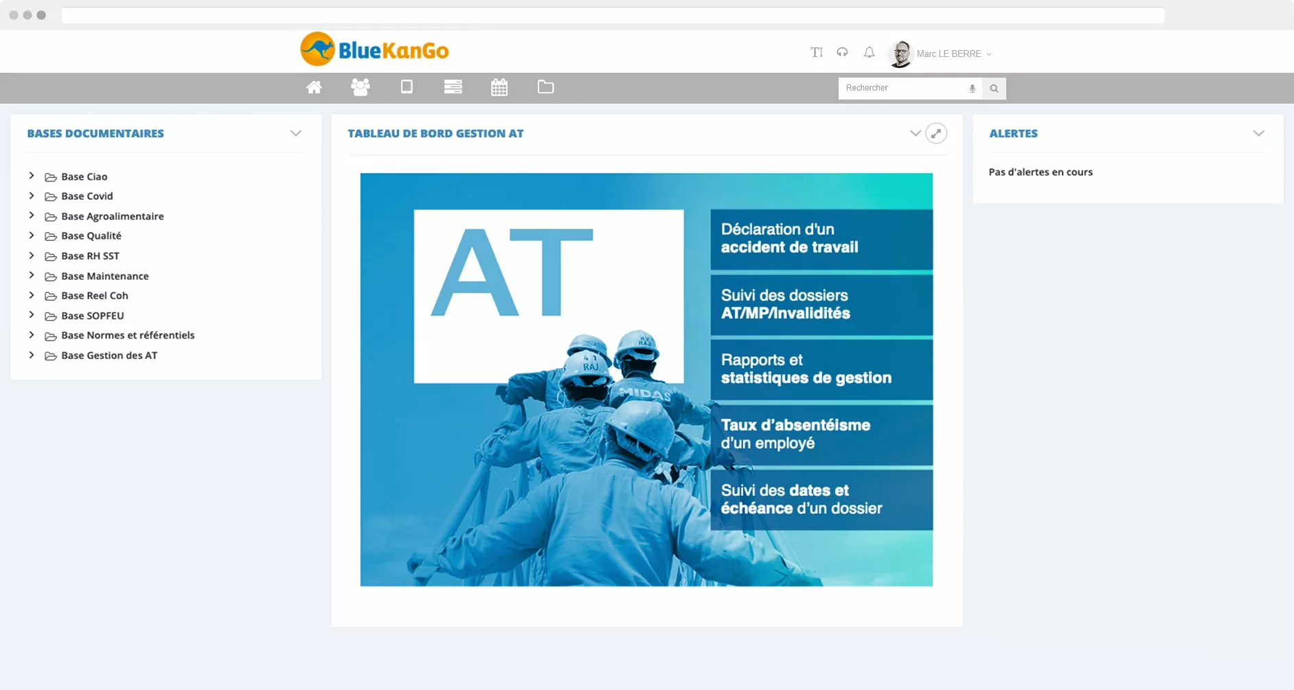 Capture d'écran tableau de bord de la plateforme BlueKanGo Gestion des AT MP